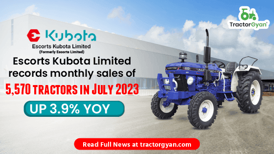Escorts Kubota Limited records monthly sales of 5,570 tractors in July 2023, Up 3.9% YOY image