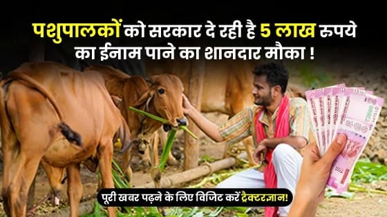 पशुपालकों को सरकार दे रही है 5 लाख रुपये का ईनाम पाने का शानदार मौका, इस तारीख तक करें आवेदन पशुपालकों को सरकार दे रही है 5 लाख रुपये का ईनाम पाने का शानदार मौका, इस तारीख तक करें आवेदन image