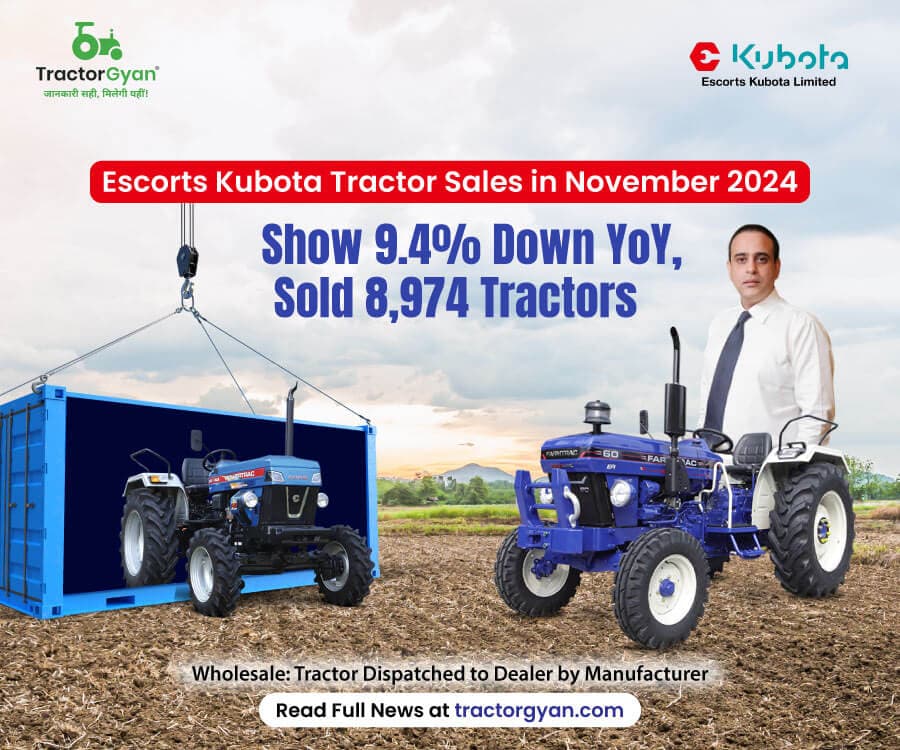 Escorts Kubota Tractor Sales in November 2024 Show 9.4% Down YoY, Sold 8,974 Tractors Escorts Kubota Tractor Sales in November 2024 Show 9.4% Down YoY, Sold 8,974 Tractors image