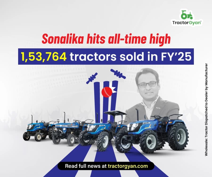 Sonalika Hits All-Time High: 1,53,764 Tractors Sold in FY’25 Sonalika Hits All-Time High: 1,53,764 Tractors Sold in FY’25 image