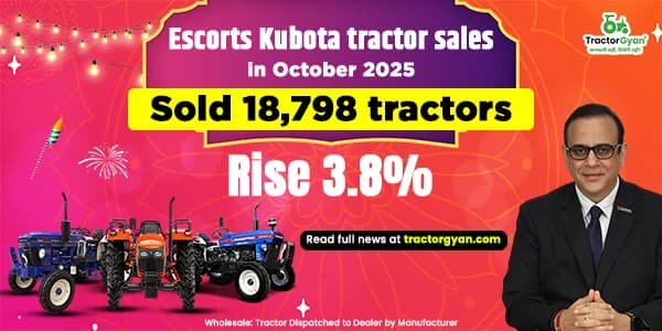 Escorts Kubota tractor sales in October 2025: Sold 18,798 tractors, Rise 3.8% Escorts Kubota tractor sales in October 2025: Sold 18,798 tractors, Rise 3.8% image